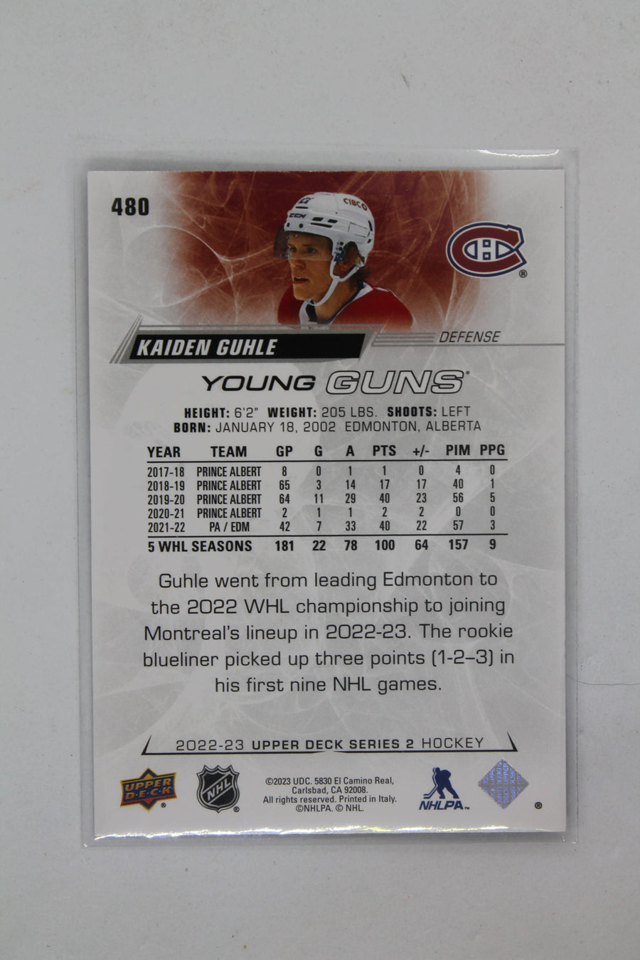 2022-23 Upper Deck Series 2 - [Base] #480 Young Guns - Kaiden Guhle