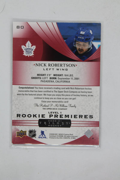 Nick Robertson 2020-21 Upper Deck Trilogy - Red Foil Jerseys - Rookie Premieres RC - #494/499