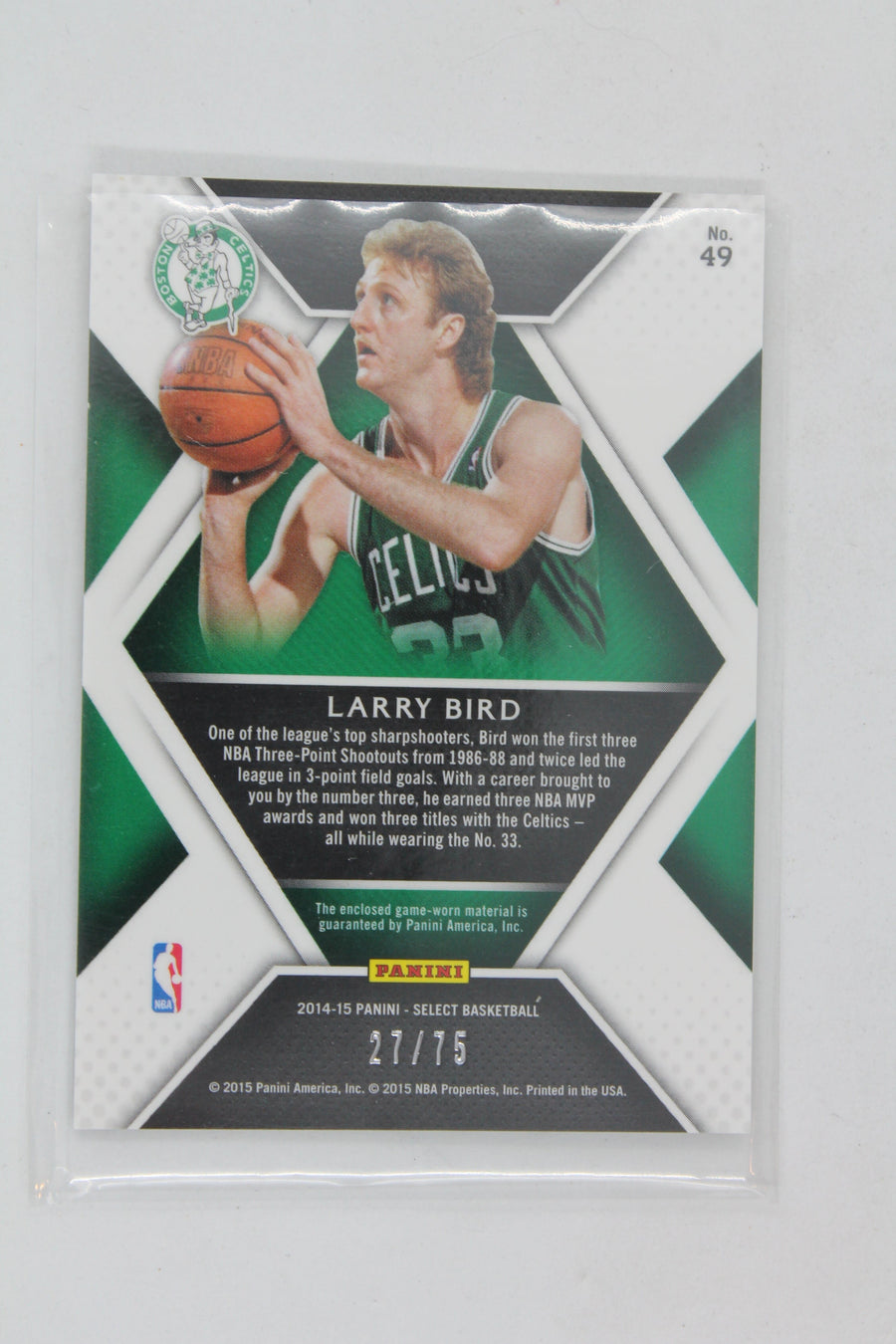 Larry Bird Panini Select Swatches Jersey Card #27/75