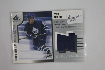 Tie Domi 2001-02 SP Authentic - Notable Numbers #NN-TD #0598/1620 Jersey Card