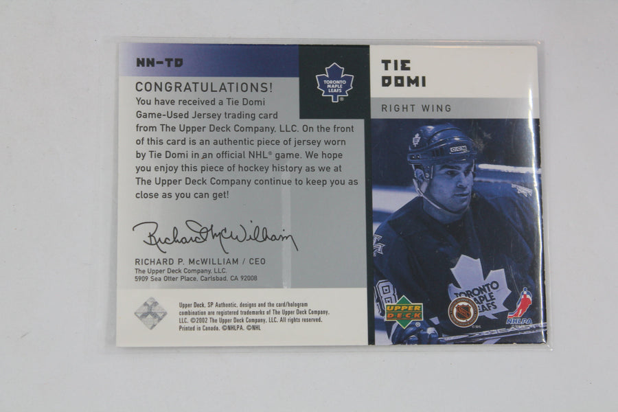 Tie Domi 2001-02 SP Authentic - Notable Numbers #NN-TD #0598/1620 Jersey Card