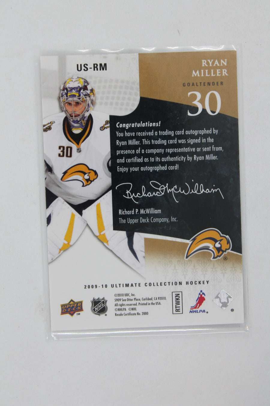 Ryan Miller 2009-10 Upper Deck Ultimate Collection - Ultimate Signatures - Buffalo Sabres