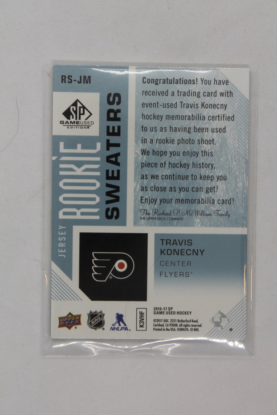 2016-17 SP Game Used - Rookie Sweaters #RS-JM Travis Konecny #057/499 Rookie Year