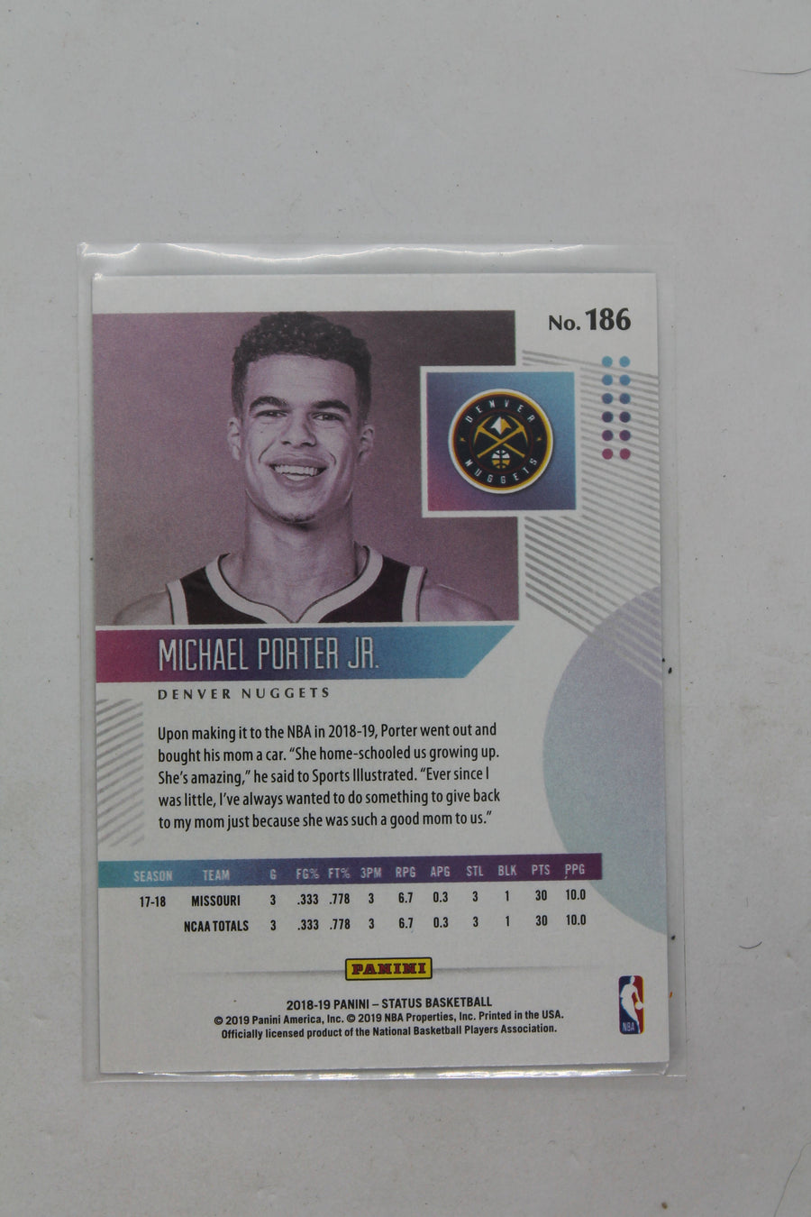 Michael Porter Jr. 2018-19 Panini Status - Rookies 2 - Rookie Card