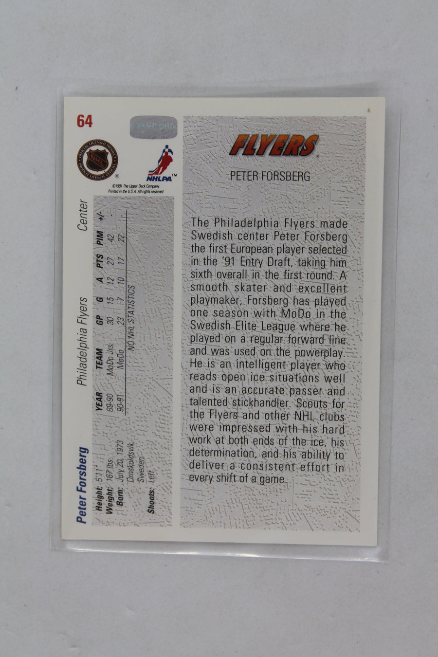 Peter Forsberg 1991-92 Upper Deck - Draft Choice Rookie Card