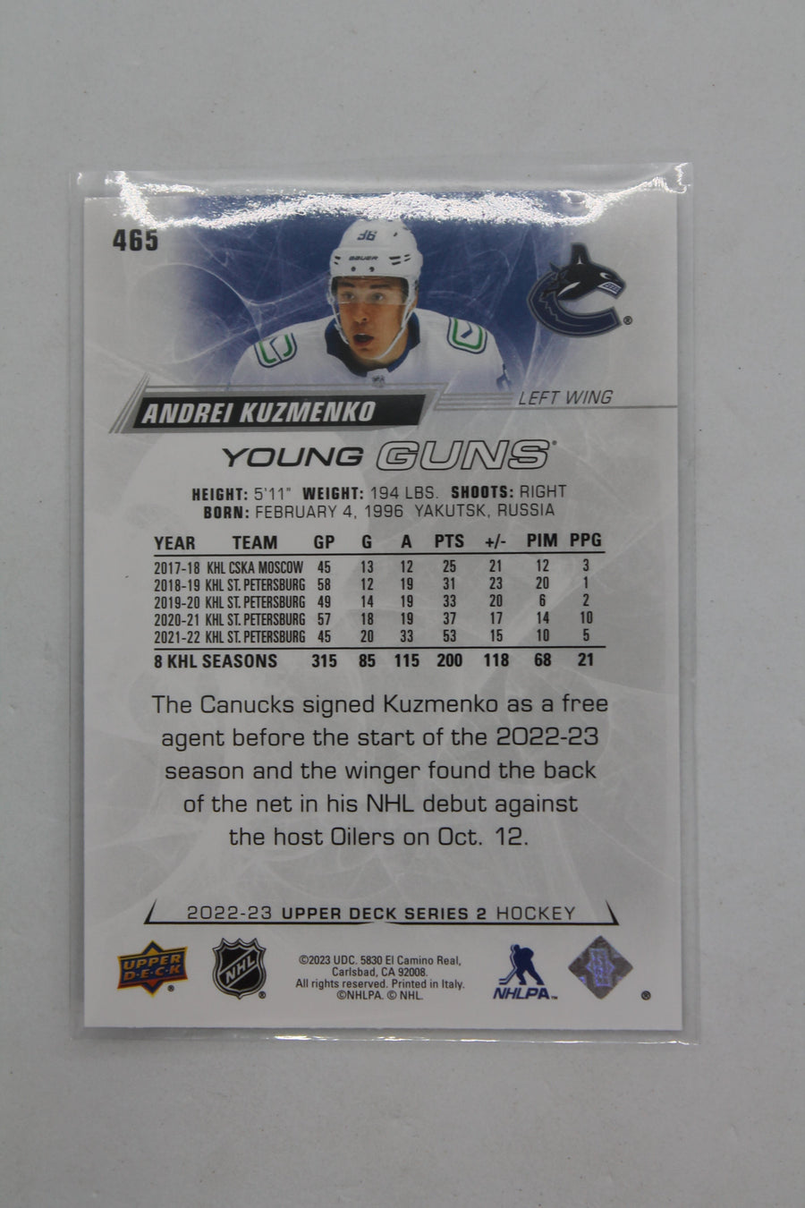 2022-23 Upper Deck Series 2 - [Base] #465 Young Guns - Andrei Kuzmenko