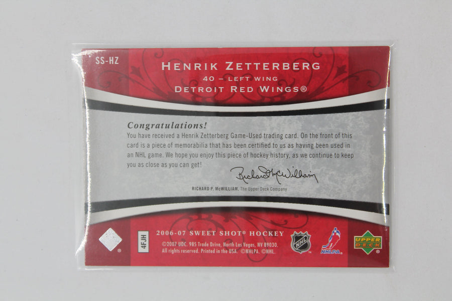 Henrik Zetterberg 2006-07 Upper Deck Sweet Shot - Sweet Stitches Jersey Card #063/200