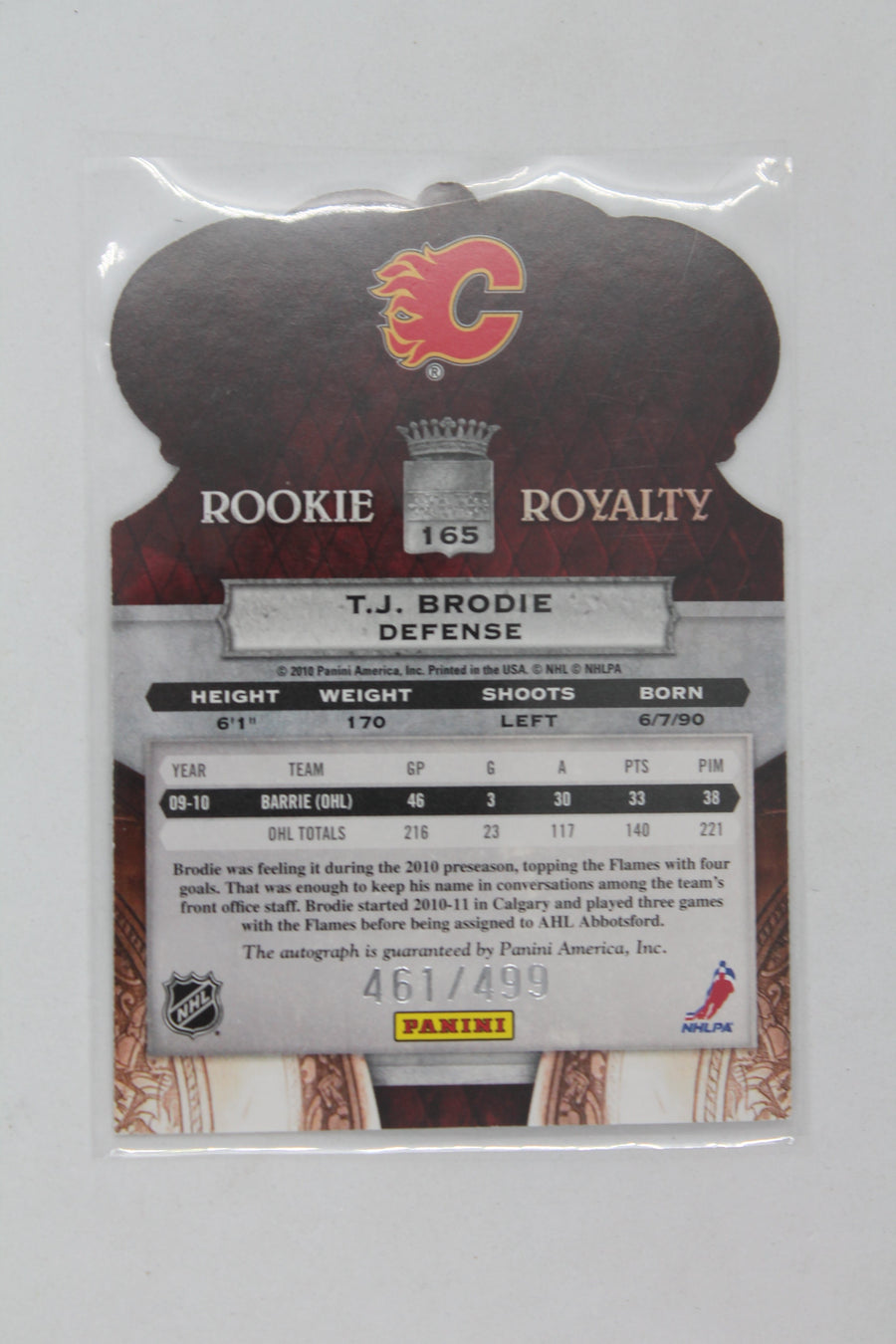 T.J. Brodie 2010-11 Panini Crown Royale - Rookie - Autographed Rookie Card #461/499