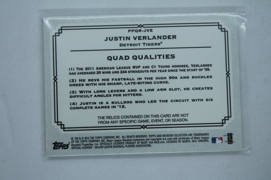 Justin Verlander 2013 Topps Museum Collection - Primary Pieces Quad Relics - #90/99