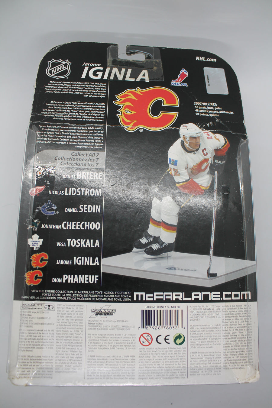 McFarlane NHL20  Jarome Iginla  6" Action Figure 2008 - Calgary Flames - damaged cardboard