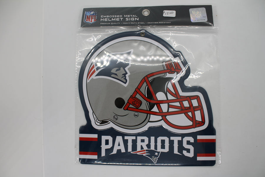 NFL New England Patriots Embossed Metal Helmet Sign (8x8)