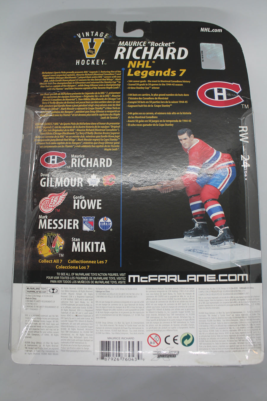 Maurice Richard Mcfarlane NHL Legends 7  Montreal Canadiens - Cardboard damage