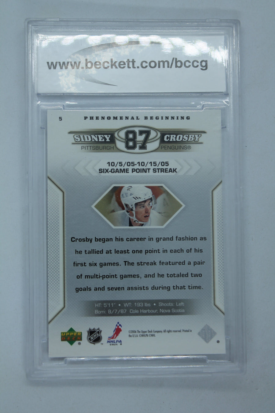 Sidney Crosby Upper Deck Phenomenal Beginnings #5 Penguins - BCCG 9