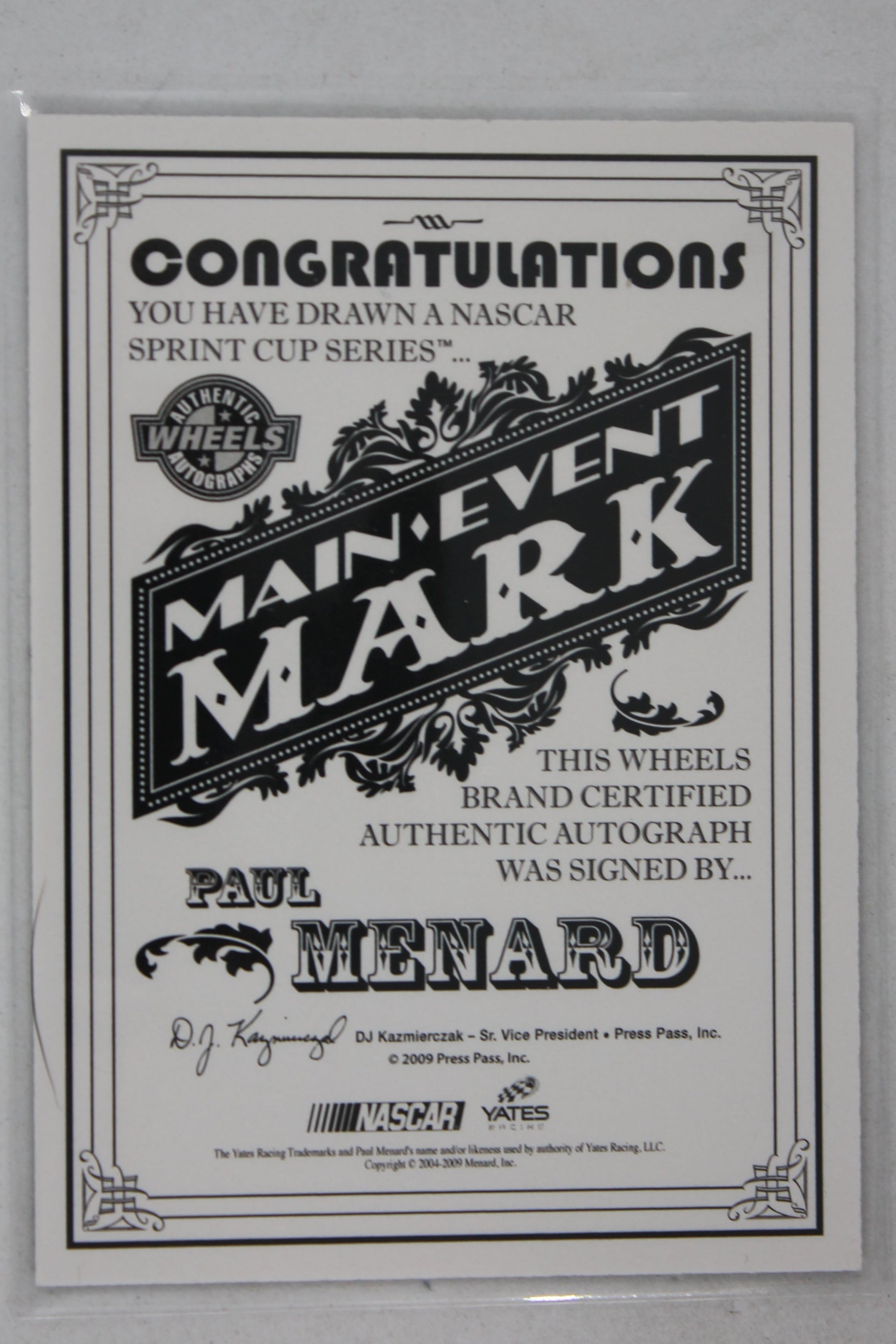 Paul Menard 2009 Wheels Main Event - Mark Autographs - Clubs #_PAME  #49/50