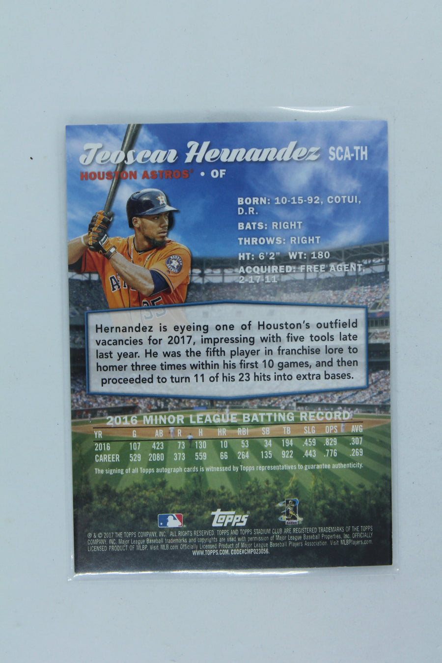 Teoscar Hernandez 2017 Topps Stadium Club Autographed Rookie Card