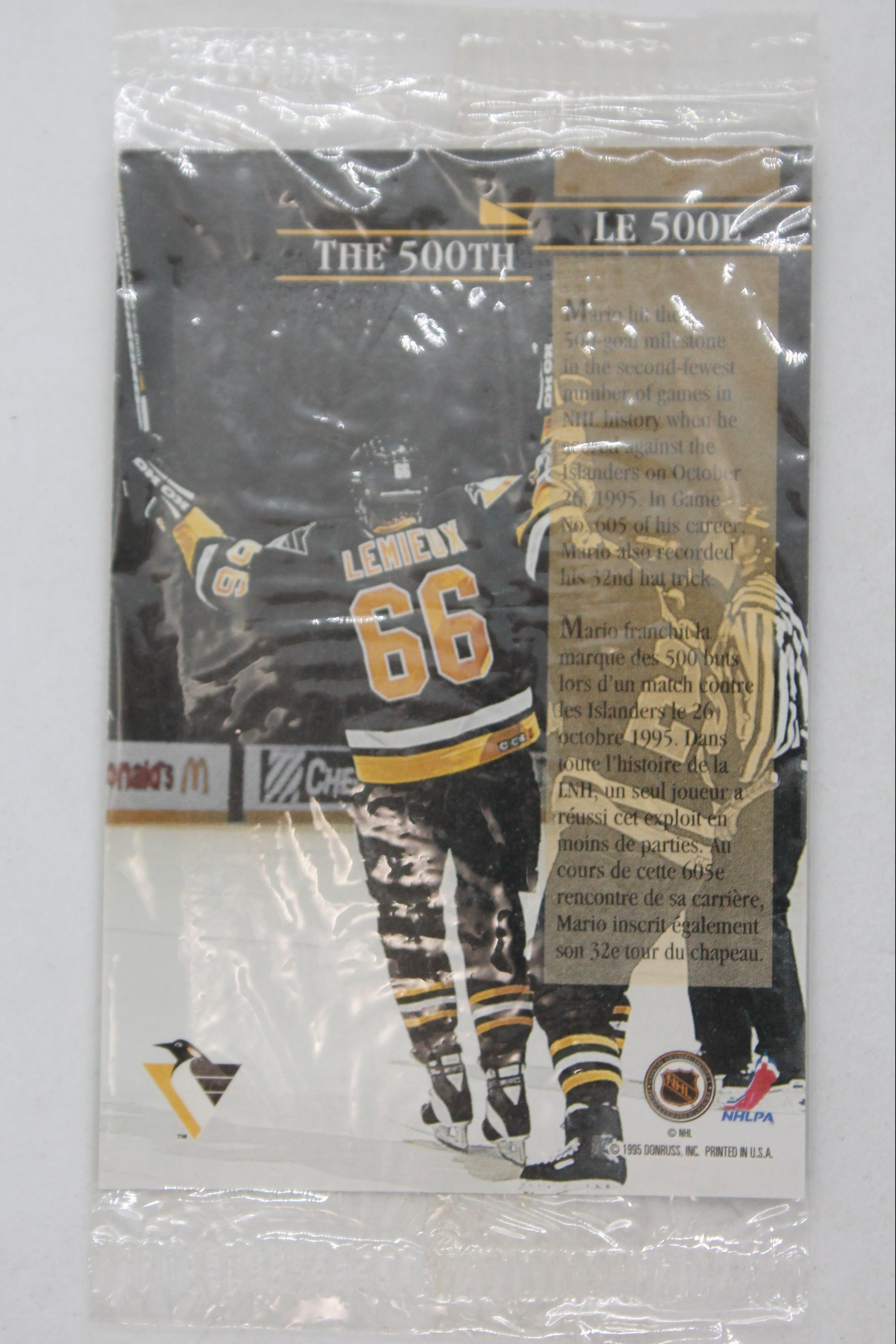 Mario Lemieux 1995-96 Donruss Kellogg's - [Base] #_MALE.3 Mario Lemieux (The 500th) [Sealed] Card