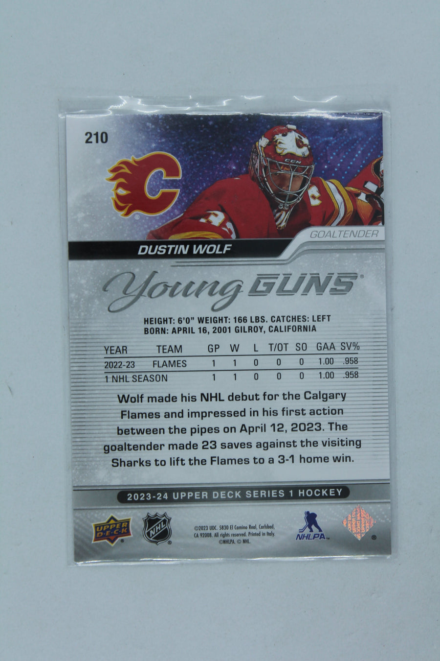 Dustin Wolf 2023-24 Upper Deck Young Guns Rookie Card