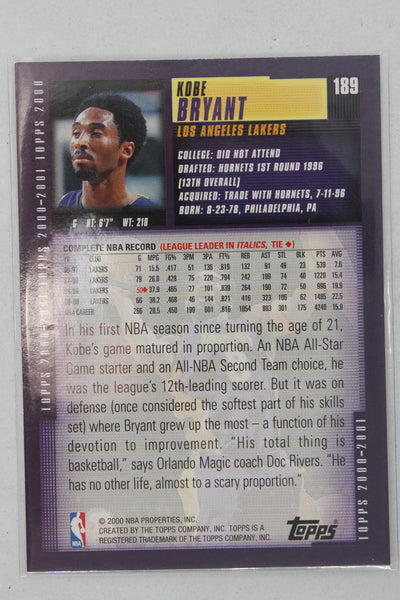 Kobe Bryant 2000-01 Topps - [Base] #189 Card
