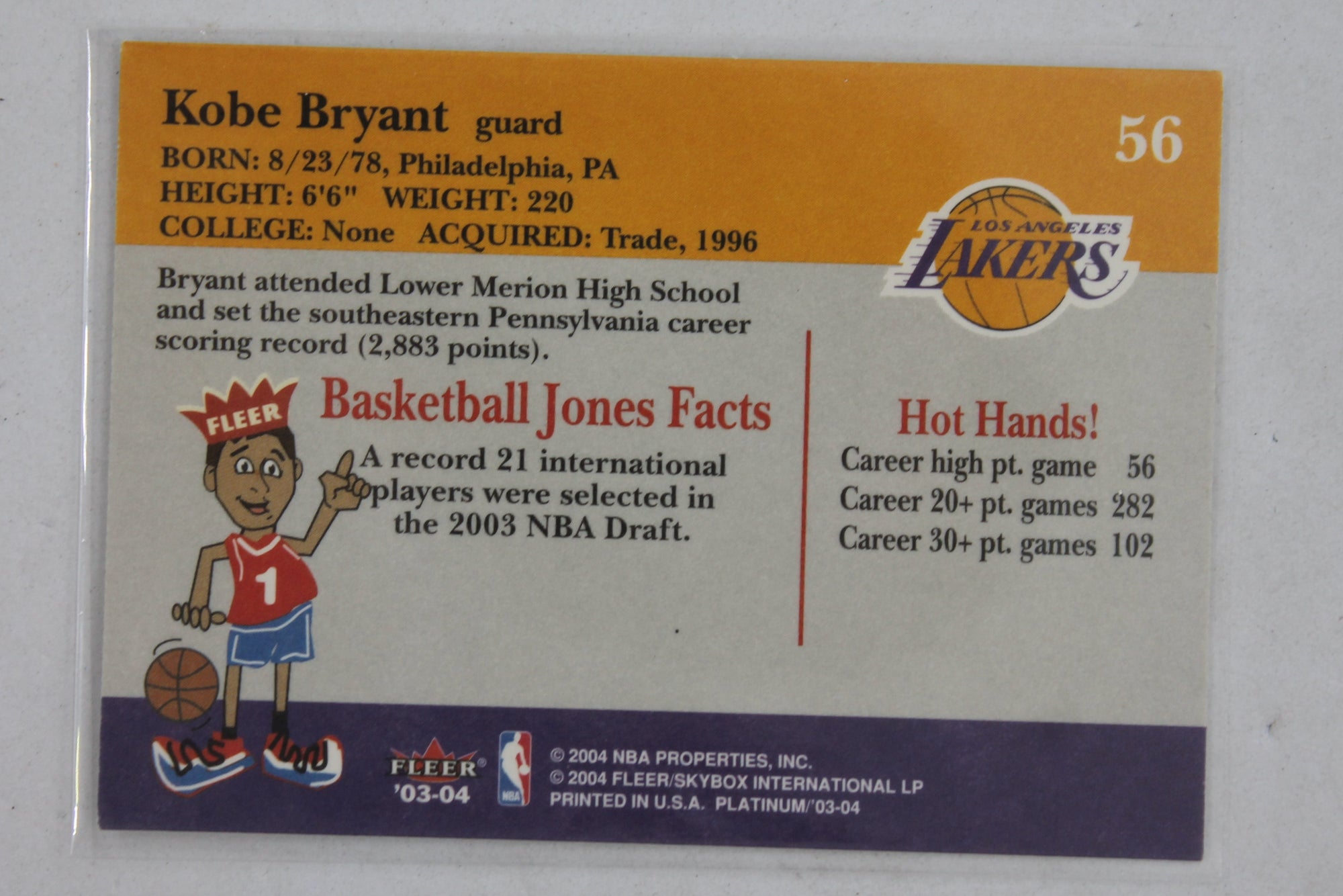 Kobe Bryant 2003-04 Fleer Platinum Card