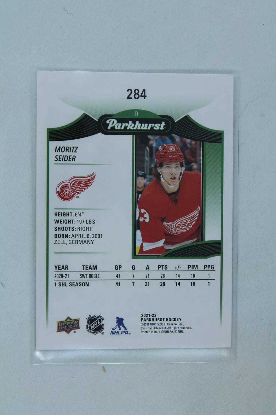 Moritz Seider 2021-22 Upper Deck Parkhurst Rookie Card