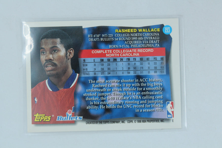 Rasheed Wallace 1995-96 Topps Rookie Card