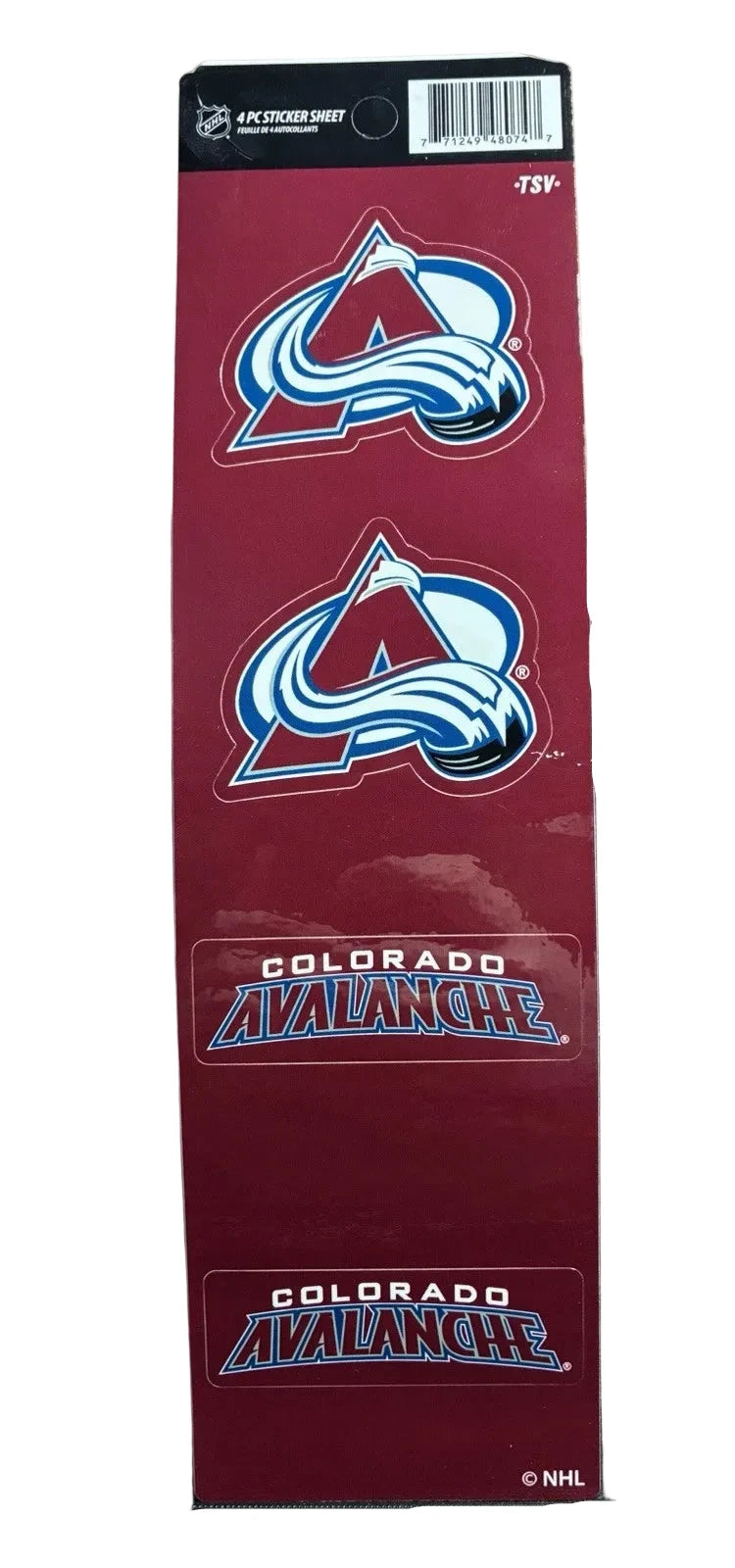 NHL Colorado Avalanche 4 piece Sticker Sheet