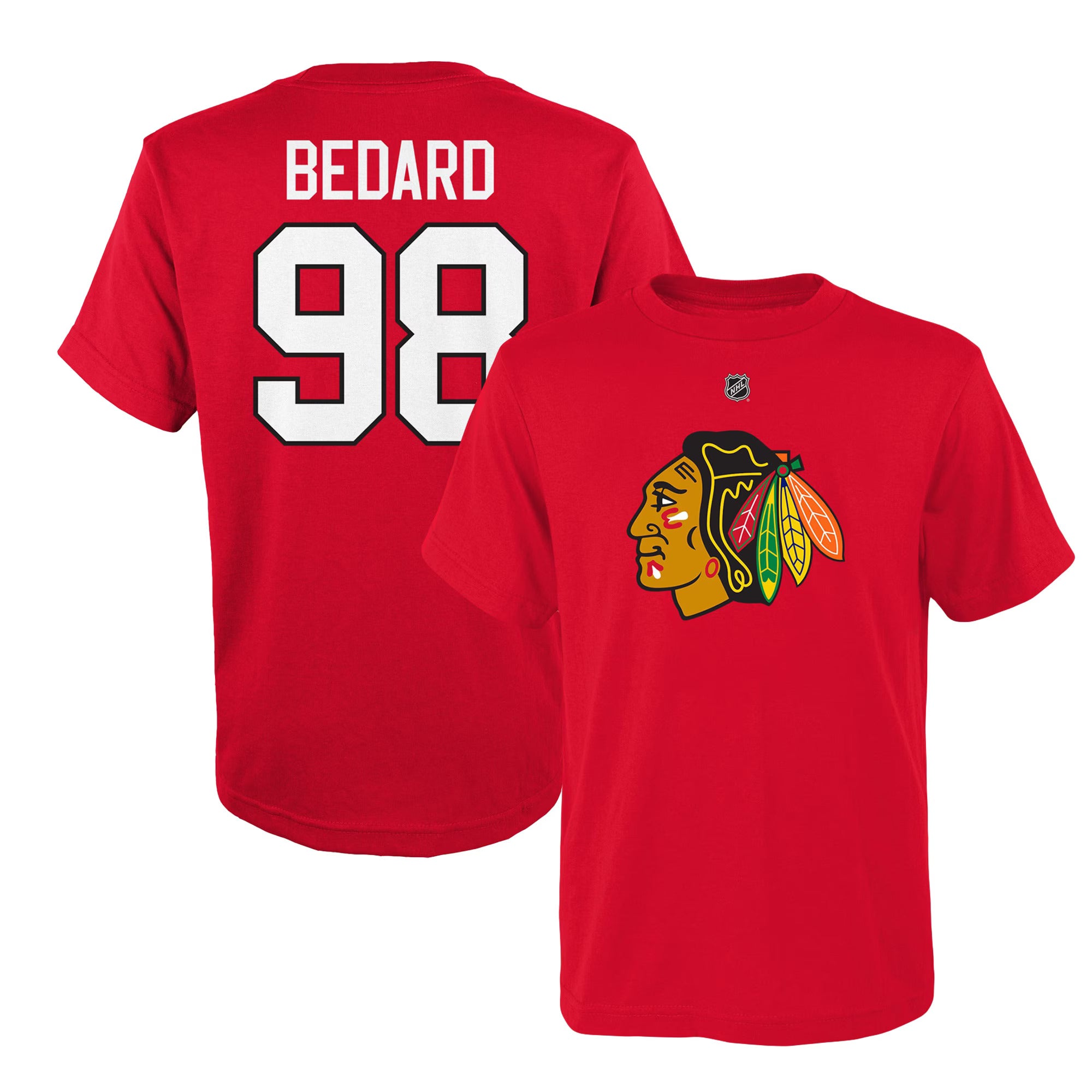 NHL Chicago Blackhawks Kids C. Bedard #98 Name & Number Tee (red)