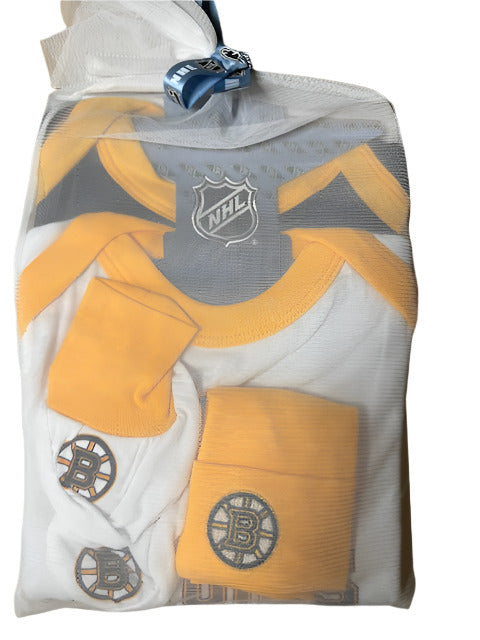 NHL Boston Bruins 4 piece Newborn Set (2 Creepers, booties and cap)