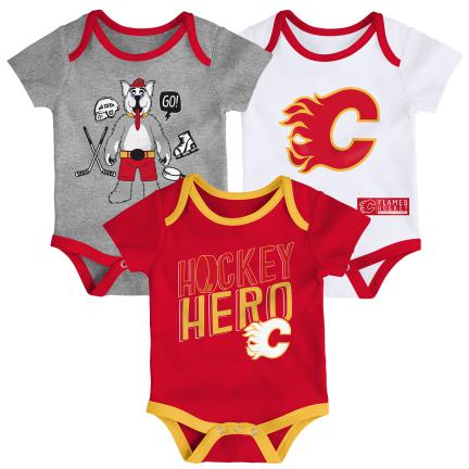 NHL Calgary Flames Infant Triple Clappers 3pc Creeper Set