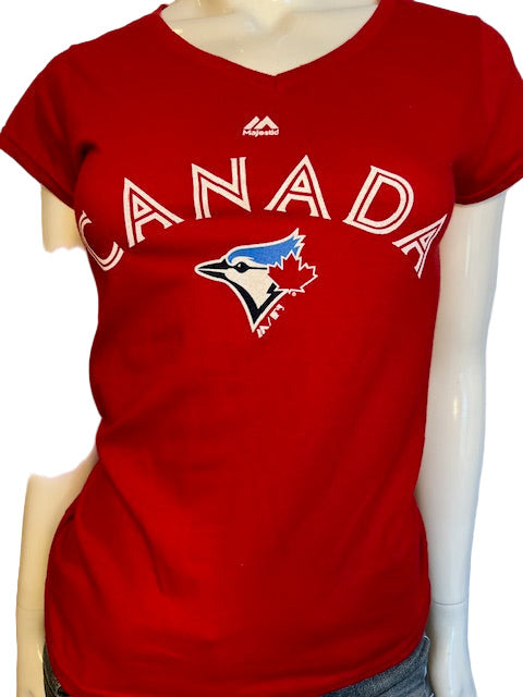MLB Toronto Blue Jays Womens Majestic Canada Day V Tee (online only)