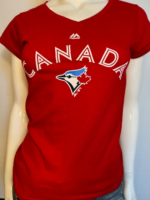 MLB Toronto Blue Jays Womens Majestic Canada Day V Tee (online only)