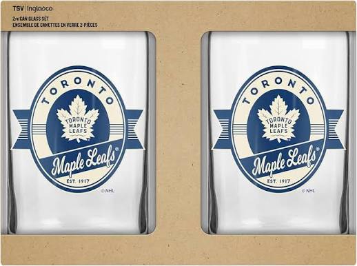 NHL Toronto Maple Leafs Nostalgia Label 16 oz Can Glass (2 pack set)