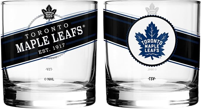NHL Toronto Maple Leafs "Black Label" Rocks 10oz Glass Set (2 pack)
