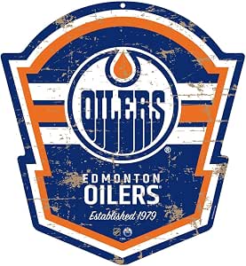 Edmonton Oilers Shield PVC Logo Sign - Distressed - Established 1979