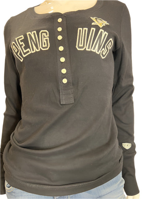 NHL Pittsburgh Penguins Women's OTH Long Sleeve Button Tee (Black) (online only)