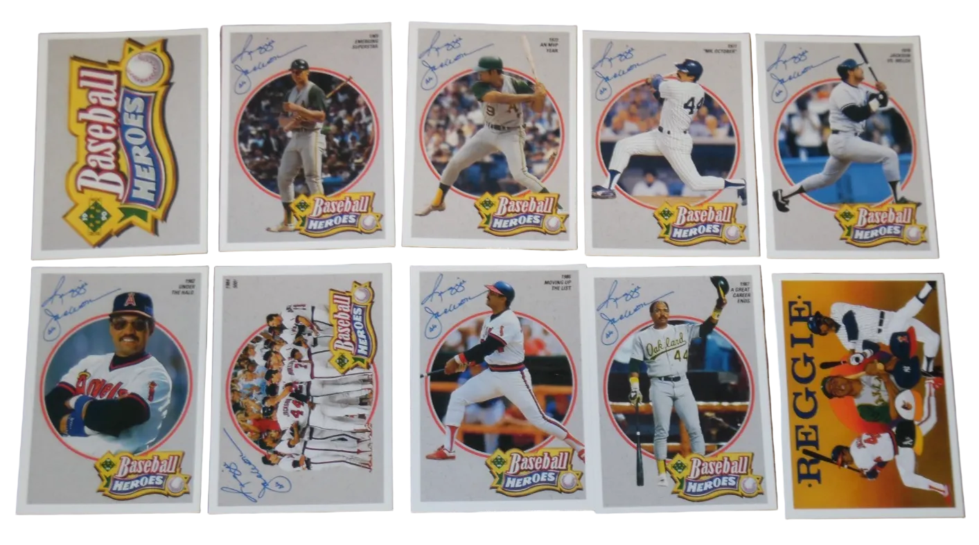 1990 UPPER DECK REGGIE JACKSON - Baseball Heroes - Set of 9 + Cover Card