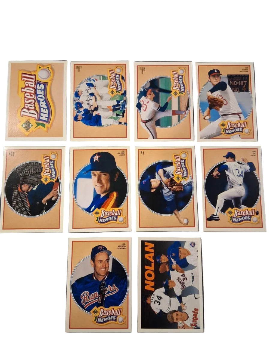 Nolan Ryan 1991 Upper Deck Baseball Heroes Full 9 Card Set + Cover Card