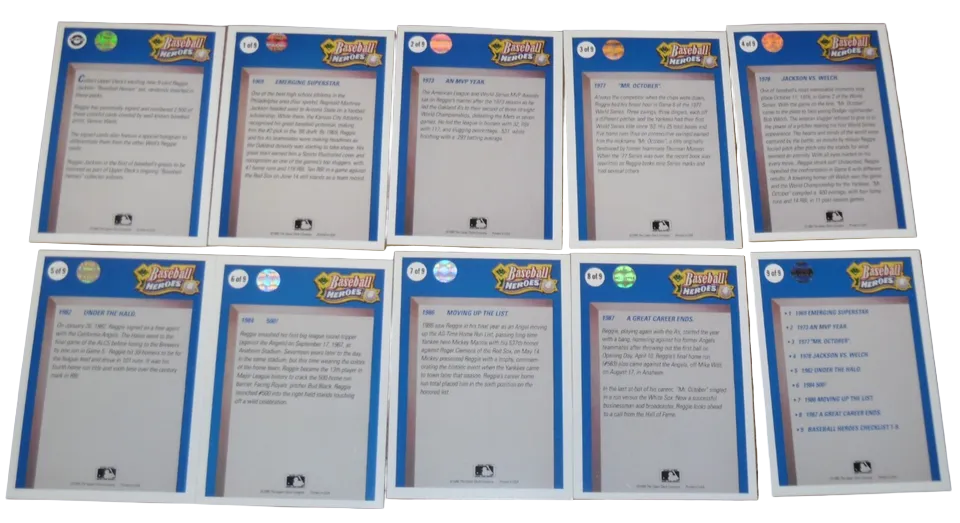 1990 UPPER DECK REGGIE JACKSON - Baseball Heroes - Set of 9 + Cover Card