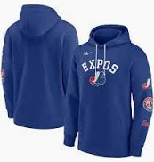 Men's Montreal Expos Nike Blue Cooperstown Collection Rewind Lefty Pullover Hoodie
