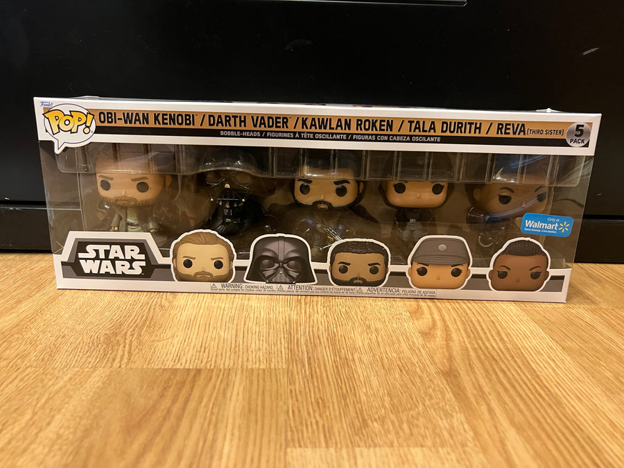 Funko POP Obi-Wan Kenobi, Darth Vader, Kawlan Roken, Tala Durith, Reva (5 pack) -Star Wars Walmart Exclusive (note: tiny tear-see pics)