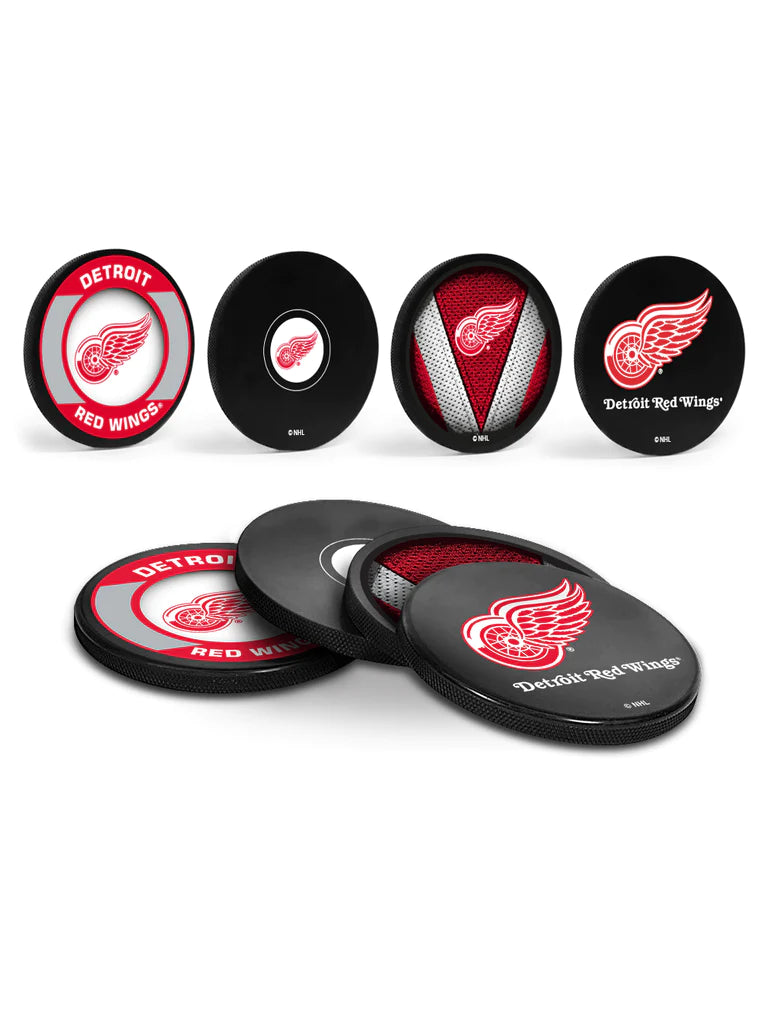 NHL Detroit Red Wings Hockey Puck Coasters in Cube
