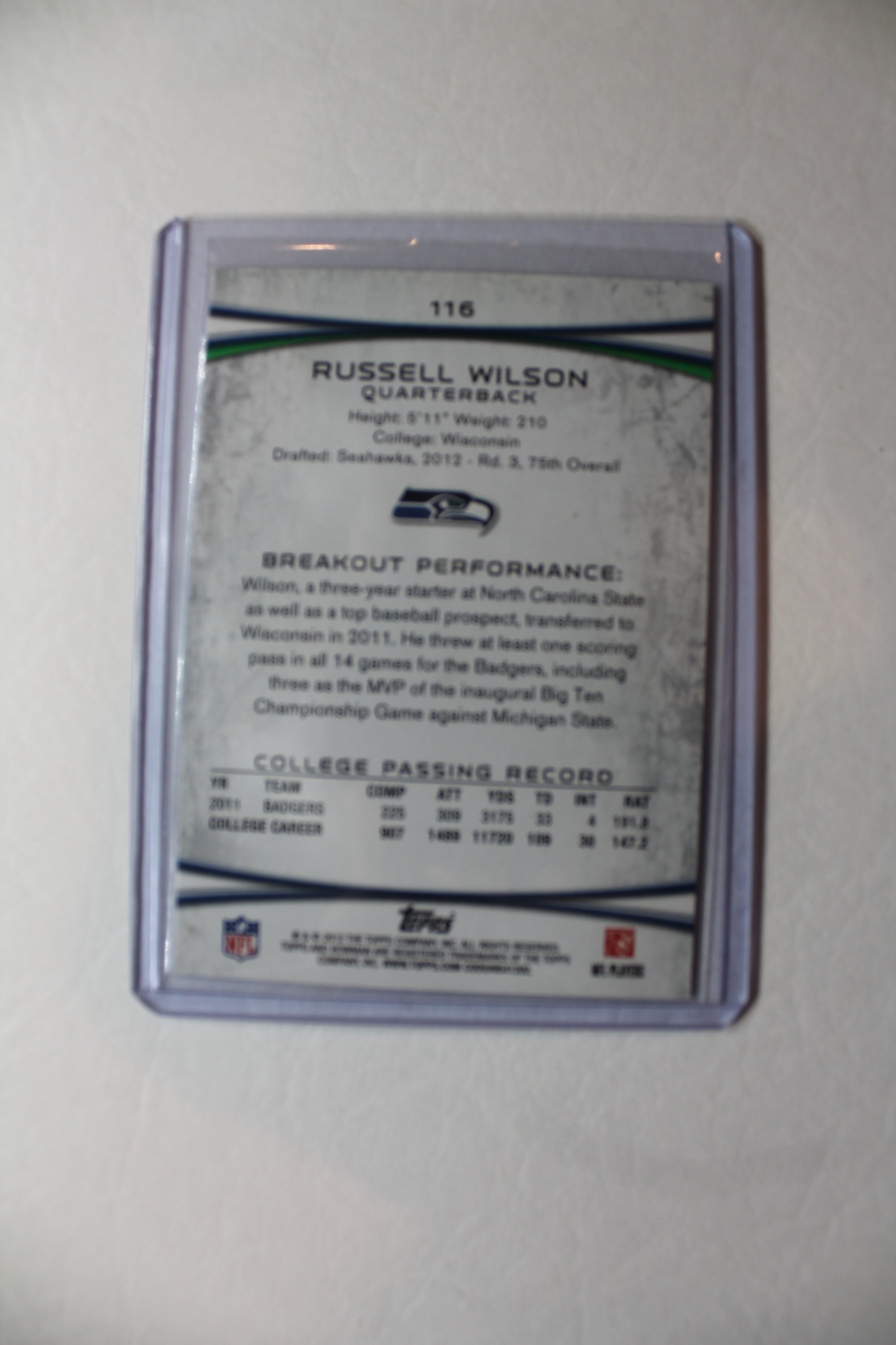 Russell Wilson 2012 Bowman Rookie Card (Facing Right)