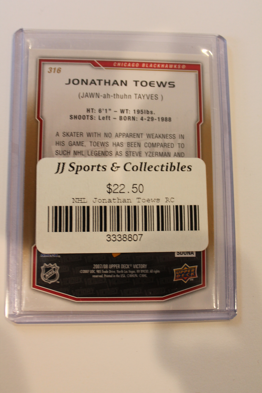 Jonathan Toews Victory Rookie Card