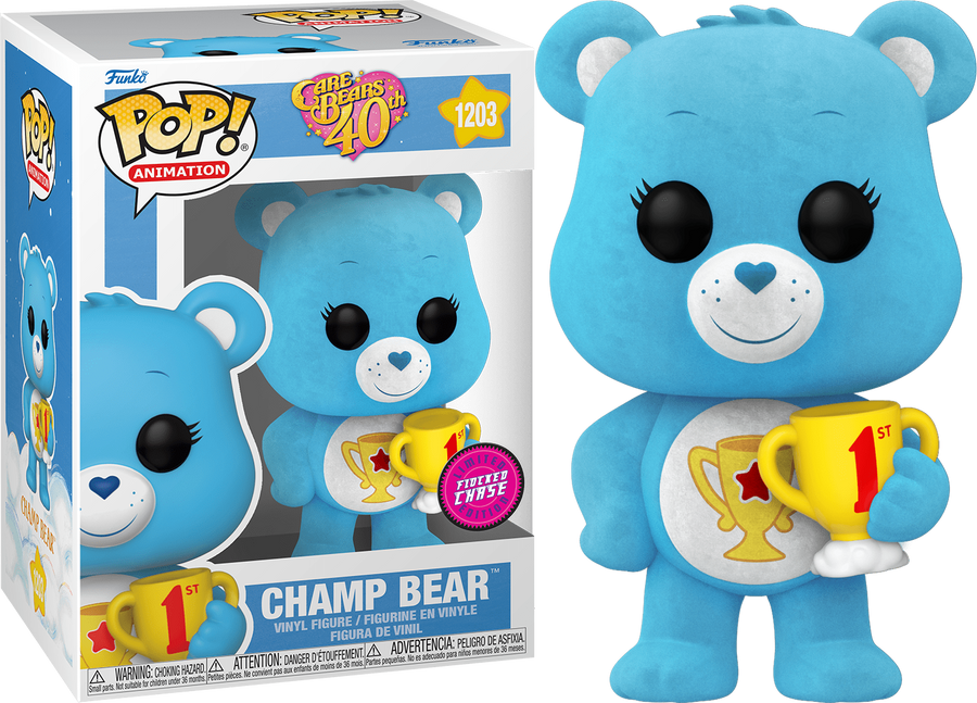 Funko POP Champ Bear #1203 CHASE-Flocked -Care Bears 40th Anniversary
