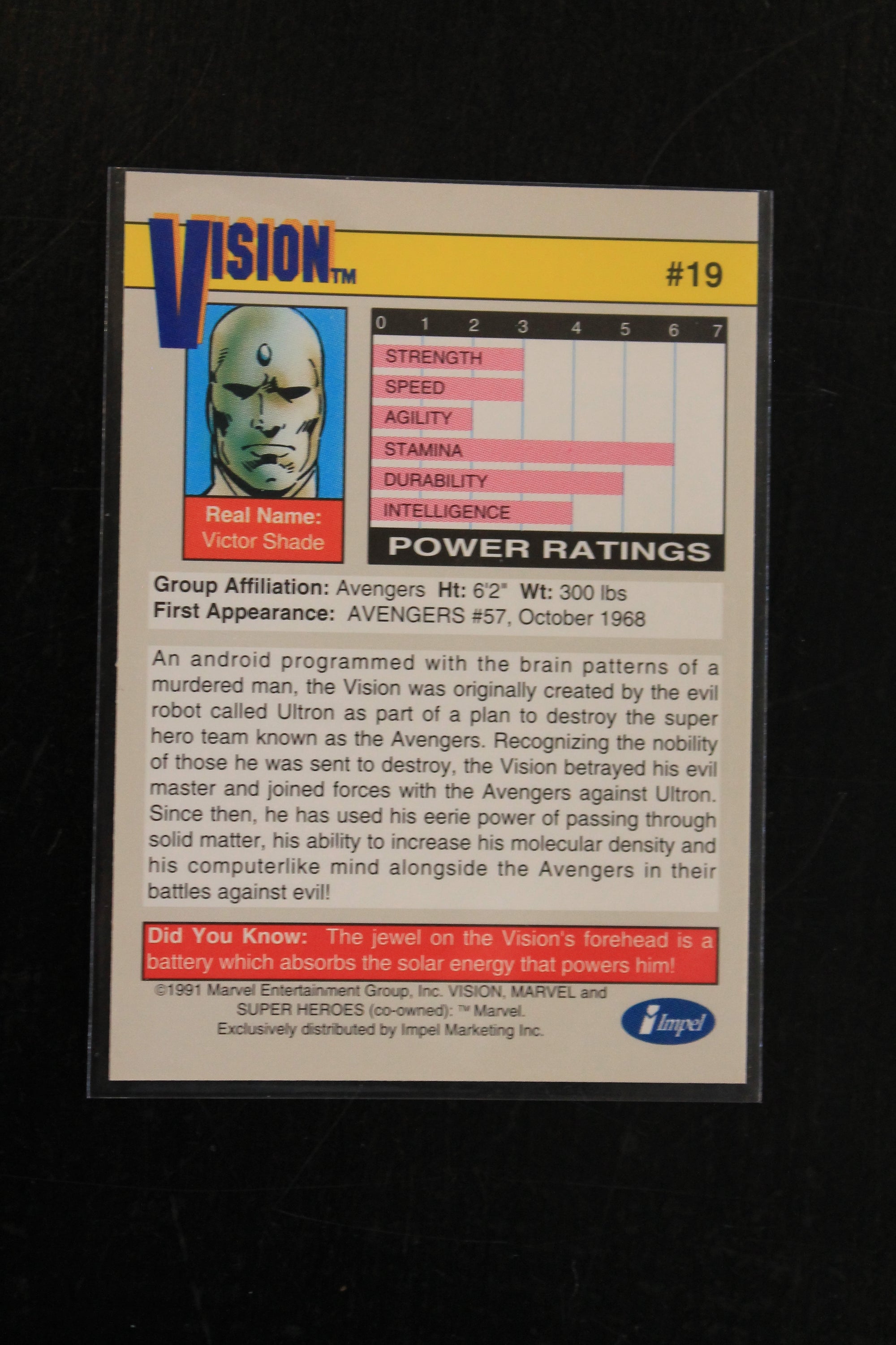 Vision 1991 Marvel Universe Series 2 (Impel) BASE Trading Card #19