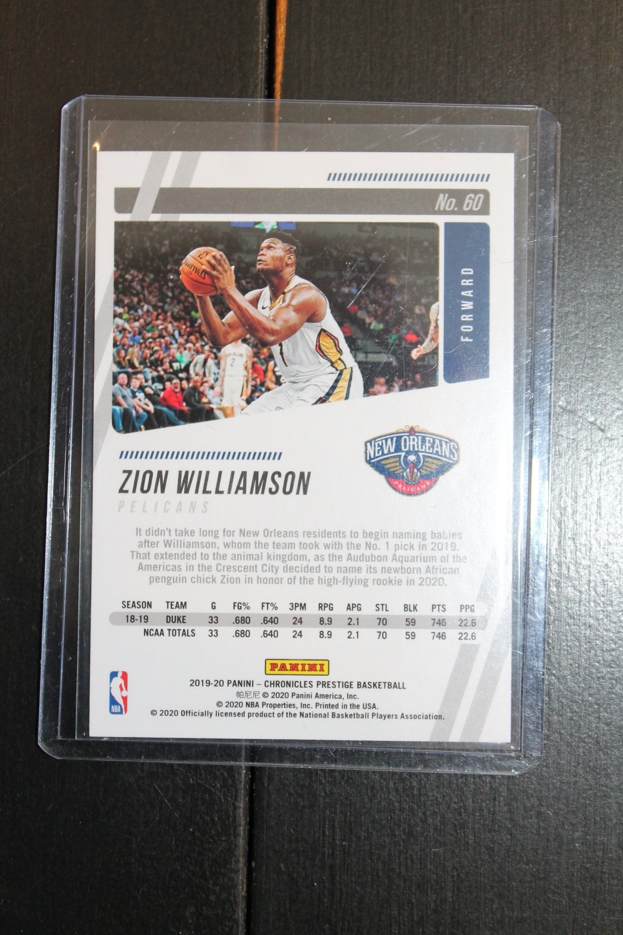 Zion Williamson 2019-20 Panini Prestige Rookie Card