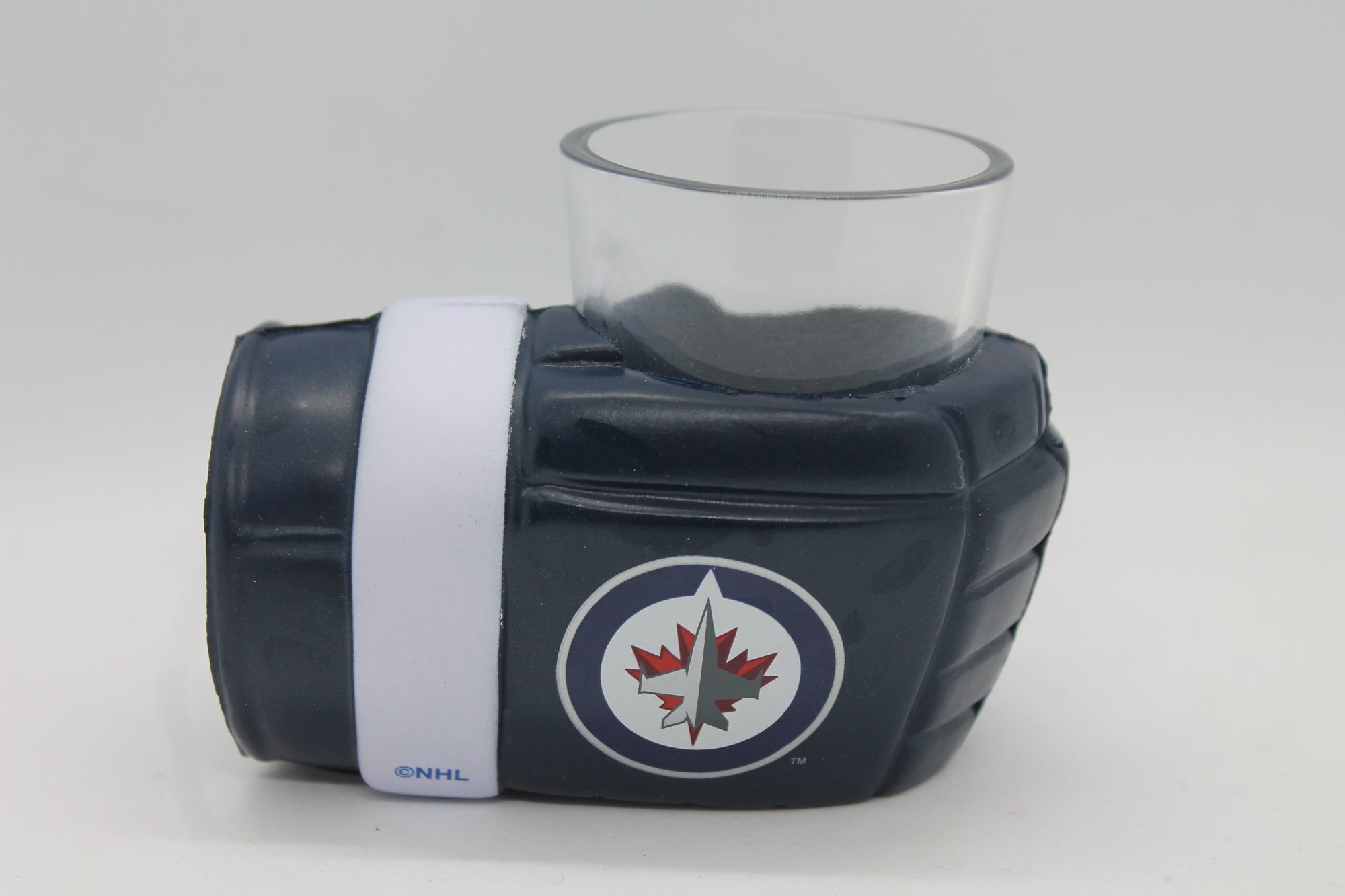 NHL Winnipeg Jets Wrist Shot Glass- With Foam Glove Holder