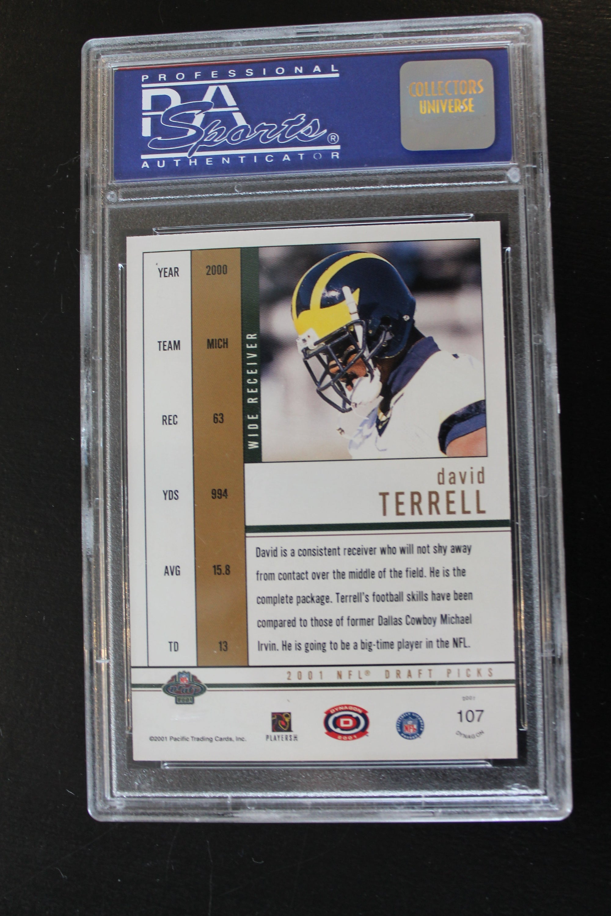 David Terrell 2001 Pacific Dynagon Rookie Card  [PSA 10 GEM MT]