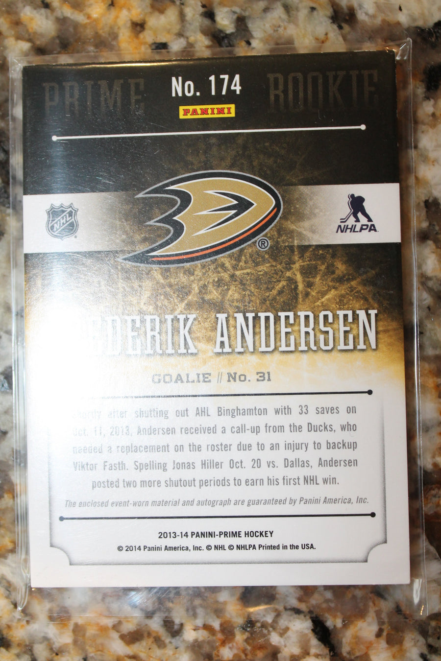 Frederik Andersen 2013-14 Panini Prime - Prime Rookies Quad Rookie Card #081/199