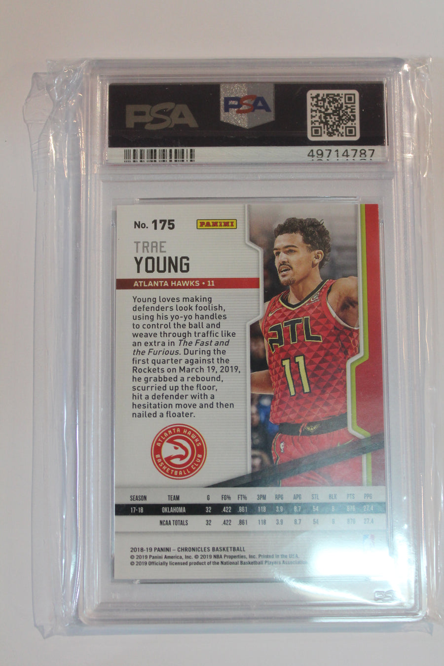 Trae Young 2018 Panini Chronicles Graded Rookie Card PSA 9